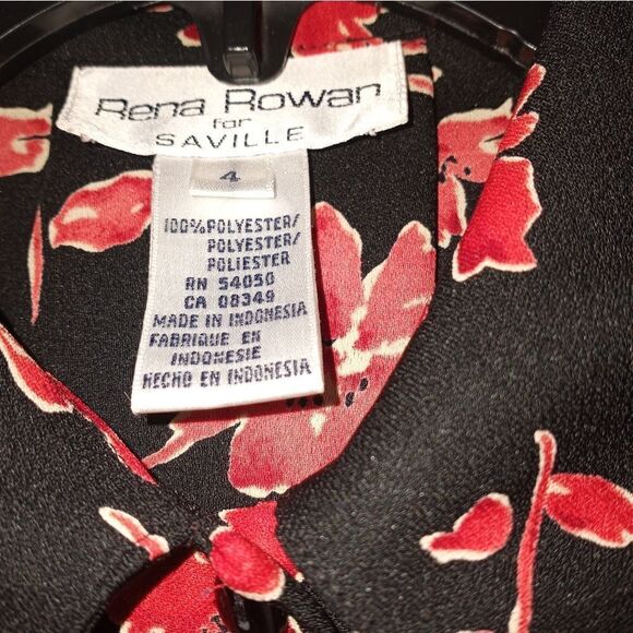 RENA ROWAN forSaville 4 BlackRed Lngslvs Floral Print ButtonUp Women's Top Shirt - Picture 2 of 7